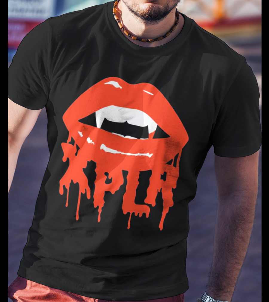 XPLR Fangs Back To School Dripping Red Lips T-Shirt