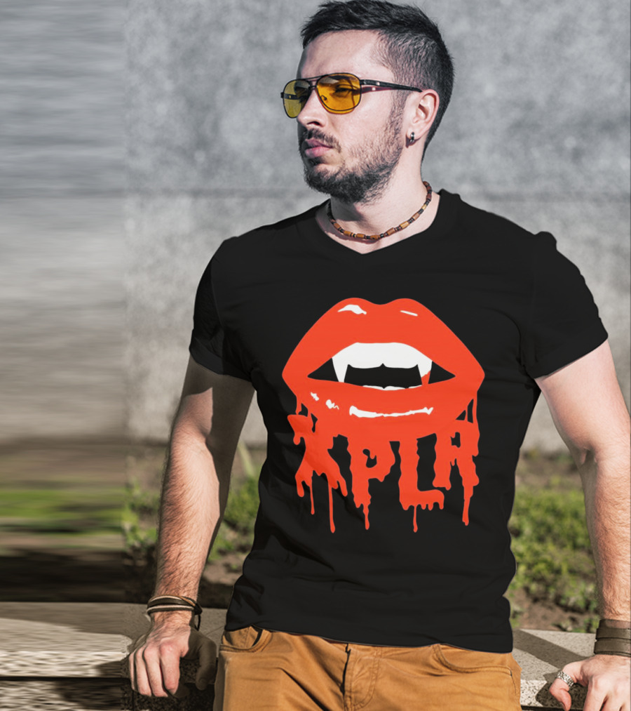 XPLR Fangs Back To School Dripping Red Lips T-Shirt