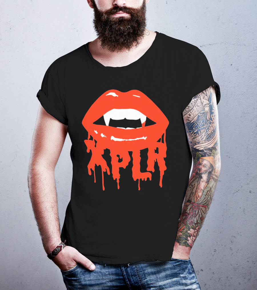 XPLR Fangs Back To School Dripping Red Lips T-Shirt