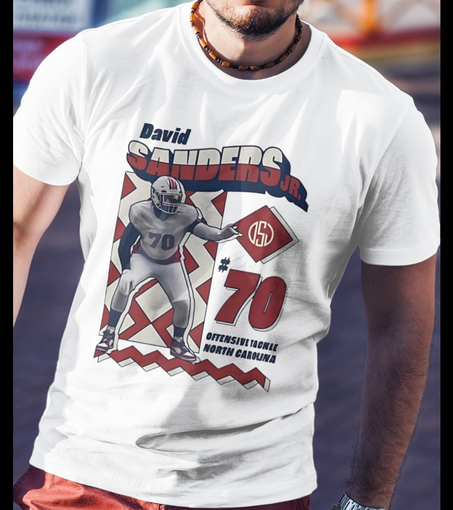 David Sanders Jr. 70 Offensive Tackle North Carolina Retro Football T-Shirt