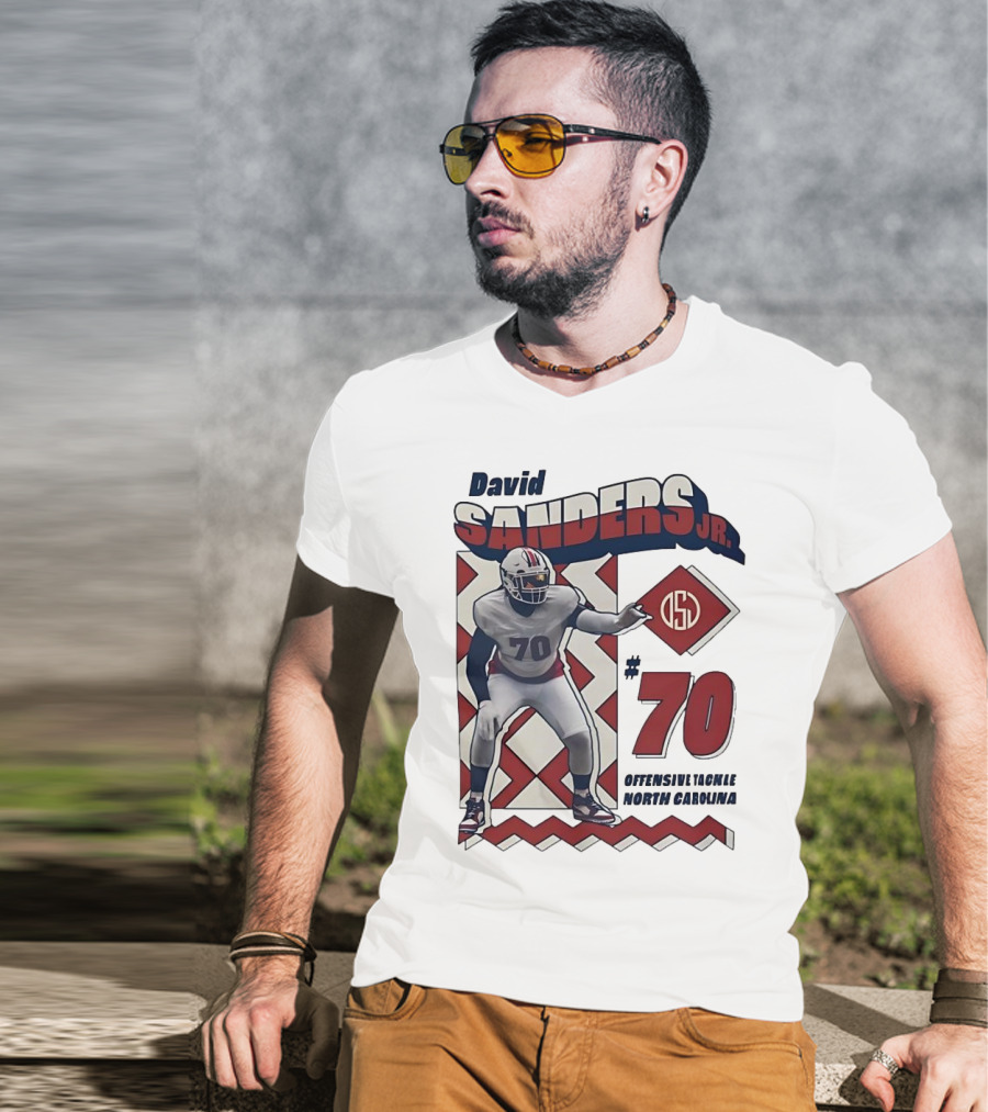 David Sanders Jr. 70 Offensive Tackle North Carolina Retro Football T-Shirt