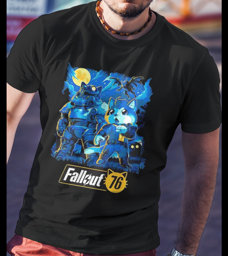 Fallout 76 Dog Costume Post-Apocalyptic Adventure Moonlit Scene T-Shirt