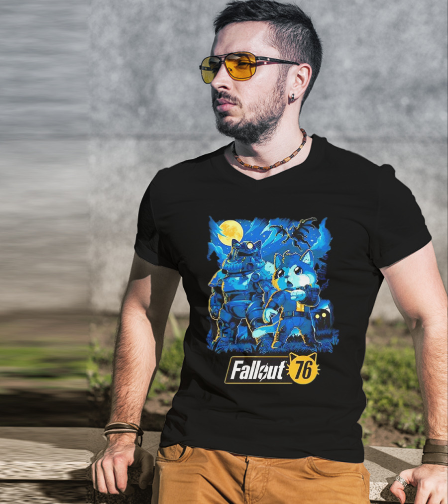 Fallout 76 Dog Costume Post-Apocalyptic Adventure Moonlit Scene T-Shirt