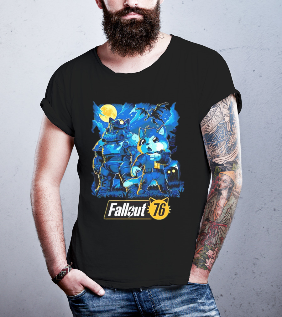 Fallout 76 Dog Costume Post-Apocalyptic Adventure Moonlit Scene T-Shirt