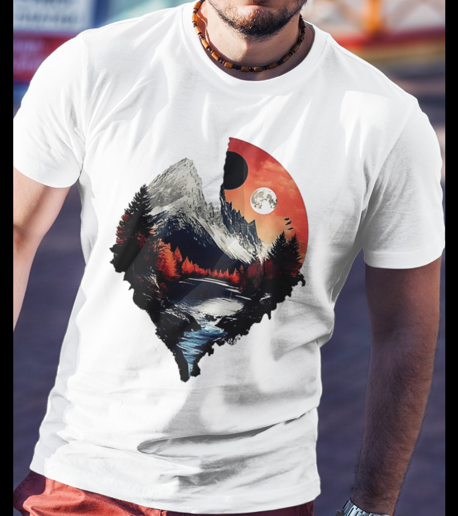 For Friends Family Couple Nature Mountain Sunset River Moon Forest T-Shirt