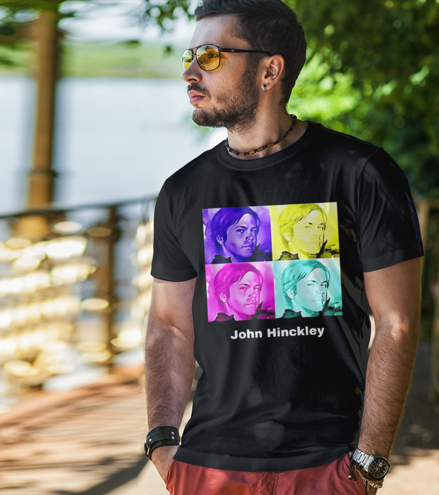 John Hinckley Pop Art Portrait Quad Color Blocks T-Shirt