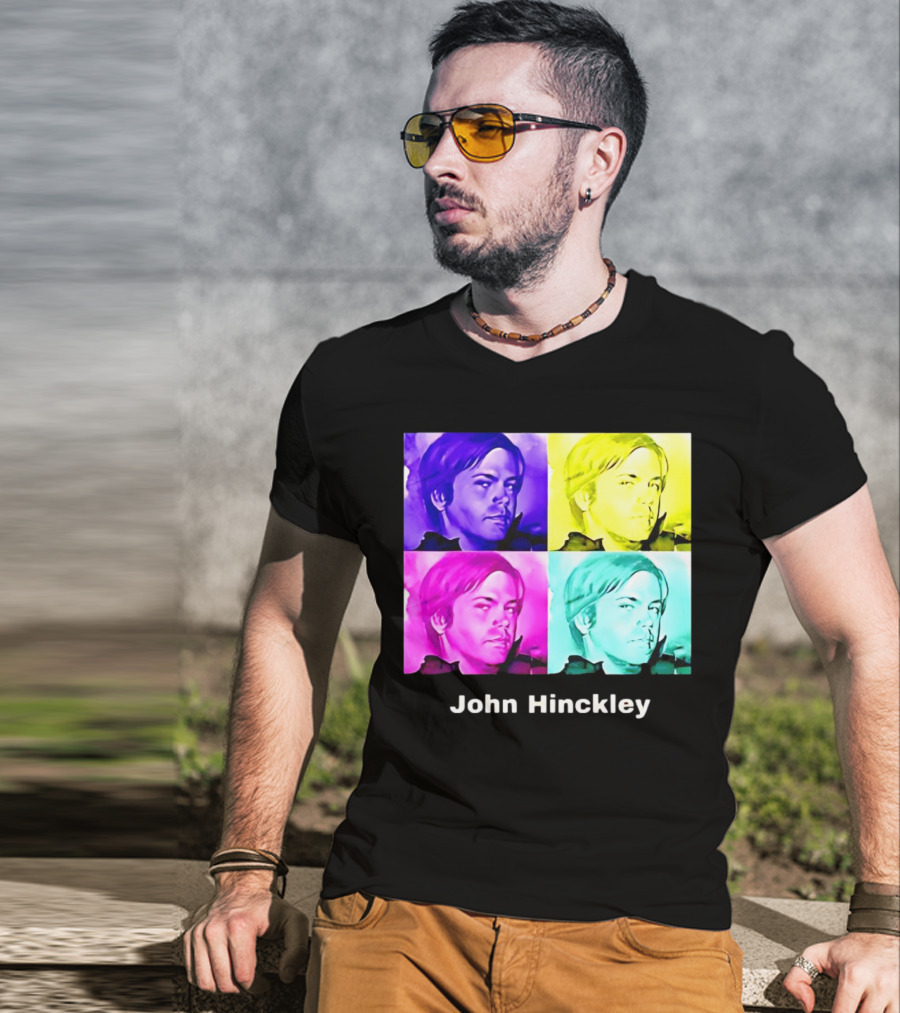 John Hinckley Pop Art Portrait Quad Color Blocks T-Shirt