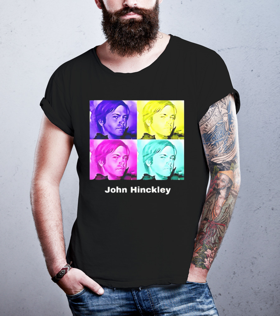 John Hinckley Pop Art Portrait Quad Color Blocks T-Shirt