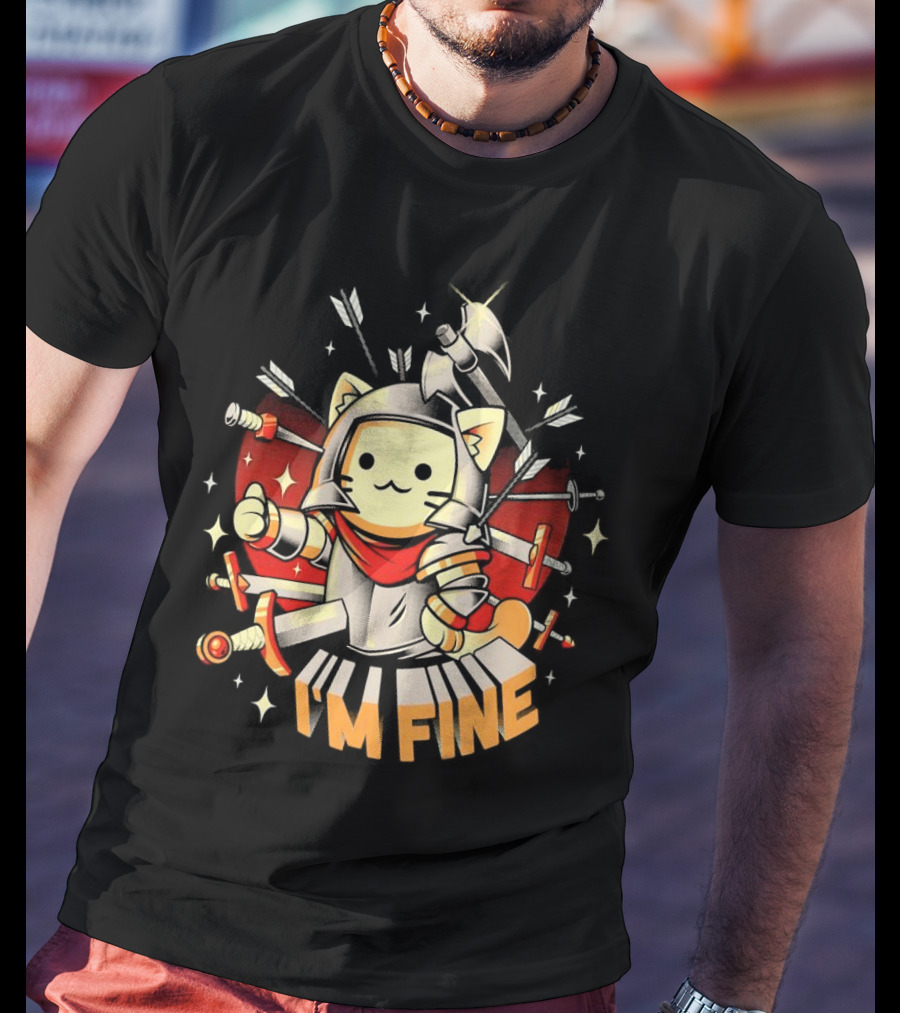 I'm Fine Soldier Cat With Armor And Weapons T-Shirt