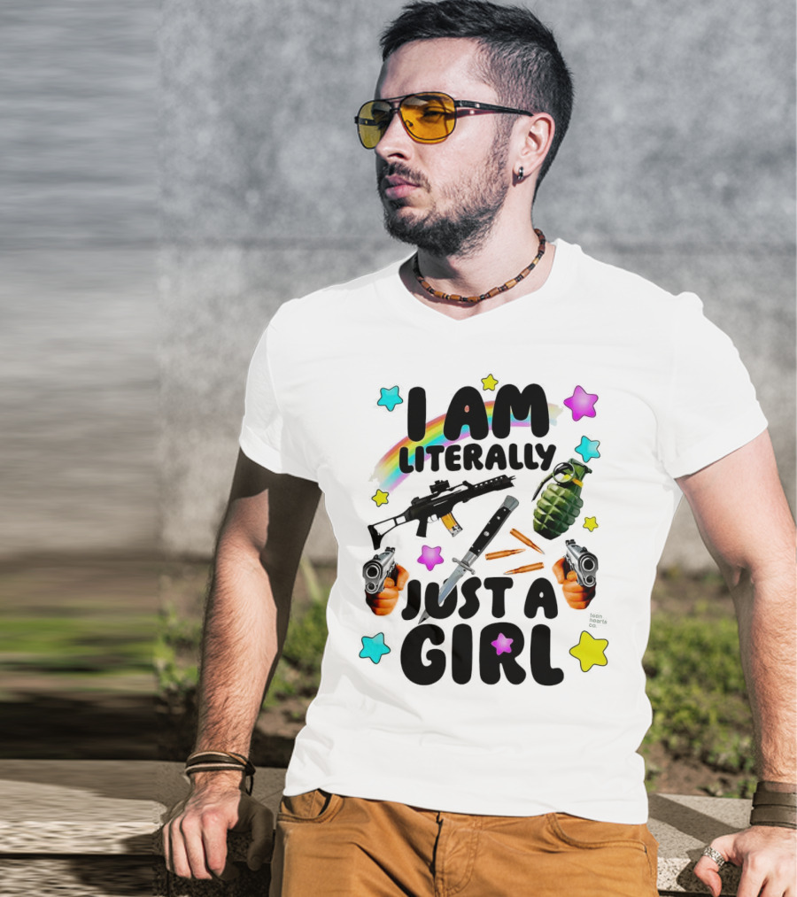 I Am Literally Just A Girl Rainbow Grenade Stars Guns T-Shirt