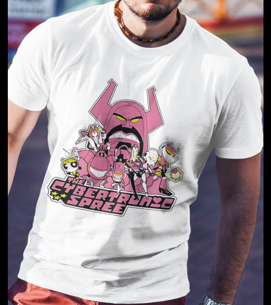 The Cybertronic Spree Cartoon Characters With Robot Helmets And Pink Armor T-Shirt