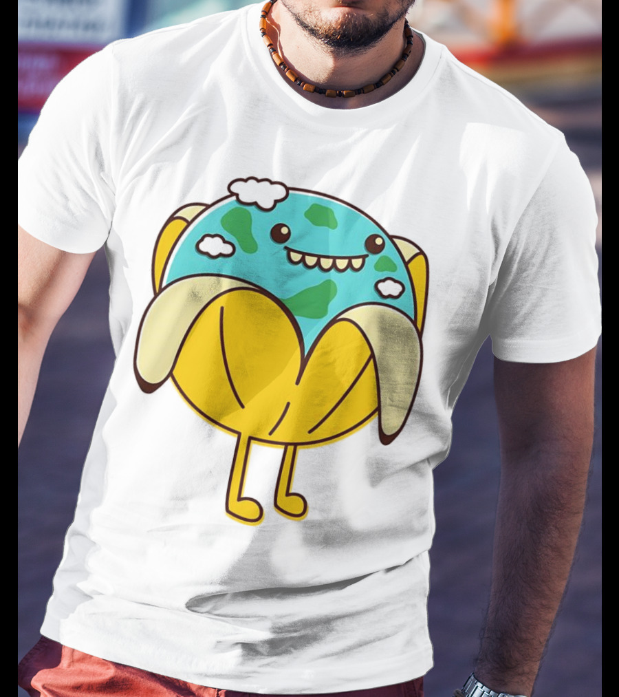 The World Has Gone Bananas Earth In A Peel With Clouds And Smiley Face T-Shirt
