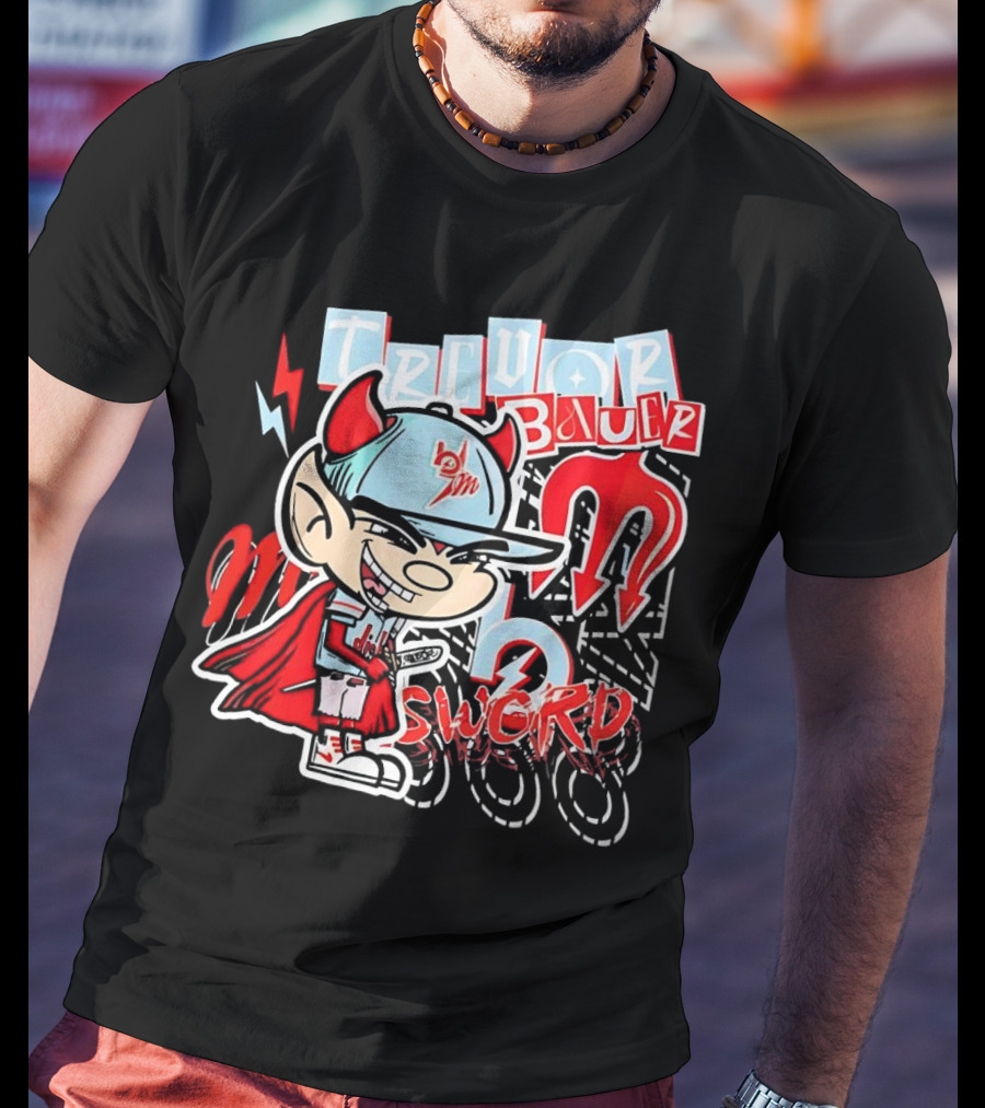 Trevor Bauer Diablo Cartoon Red Sword T-Shirt