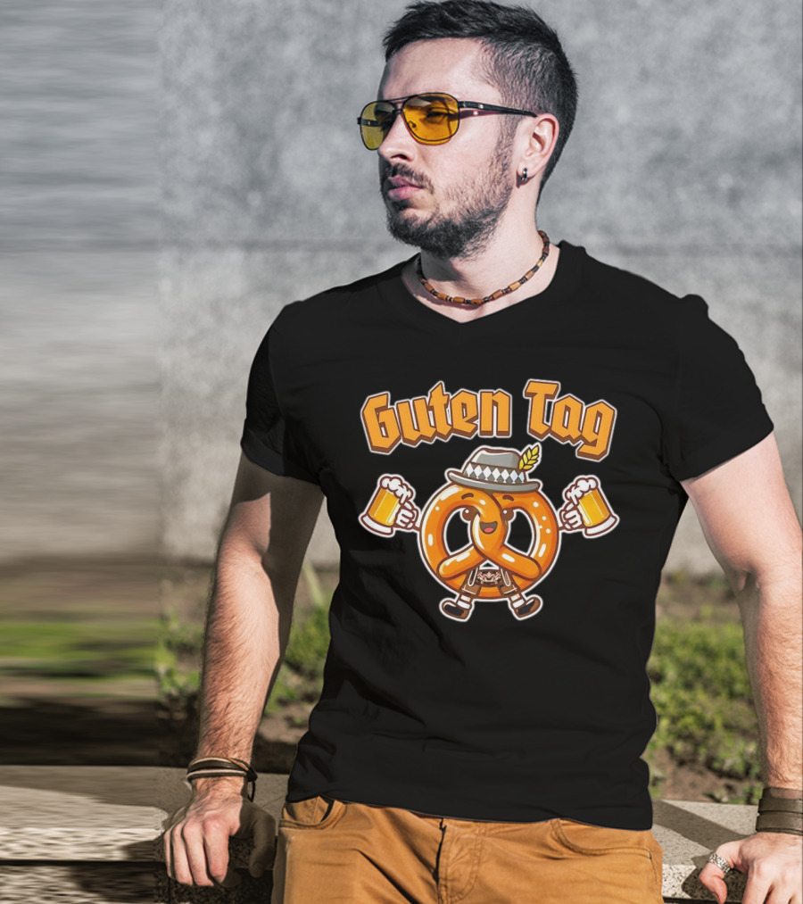 Guten Tag Pretzel With Beer Oktoberfest Cheers T-Shirt