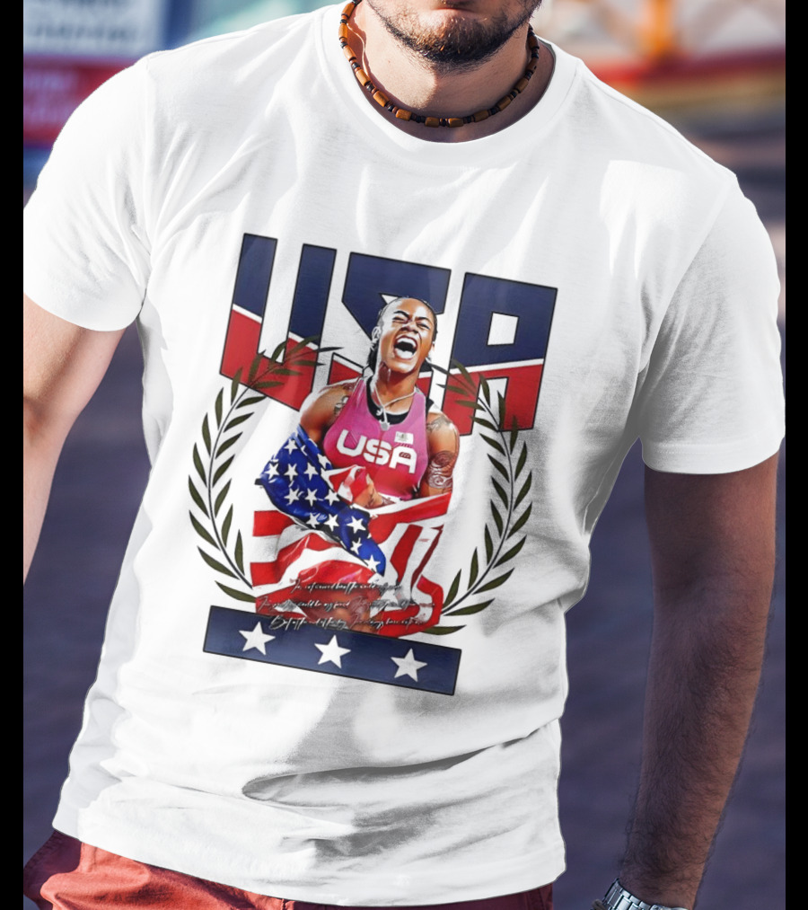 USA Sha’Carri Richardson Gold Medal Celebration American Flag T-Shirt