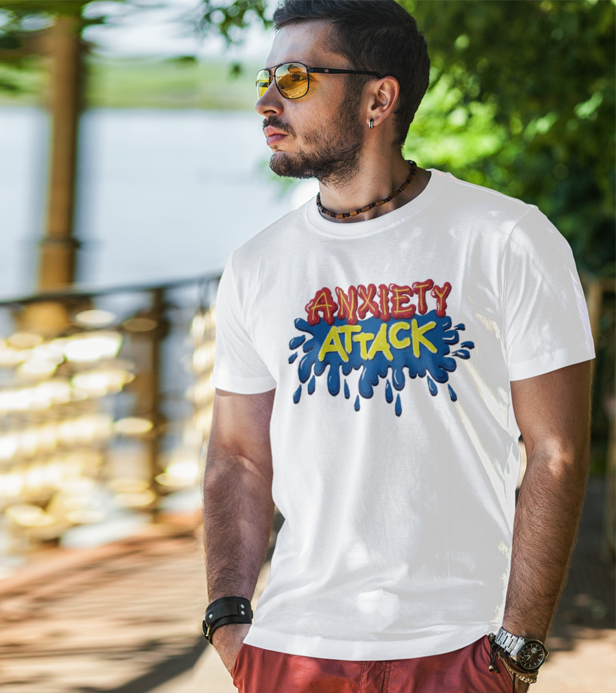 Anxiety Attack Bright Comic Style Text With Blue Splashes T-Shirt