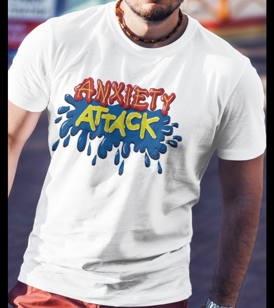Anxiety Attack Bright Comic Style Text With Blue Splashes T-Shirt