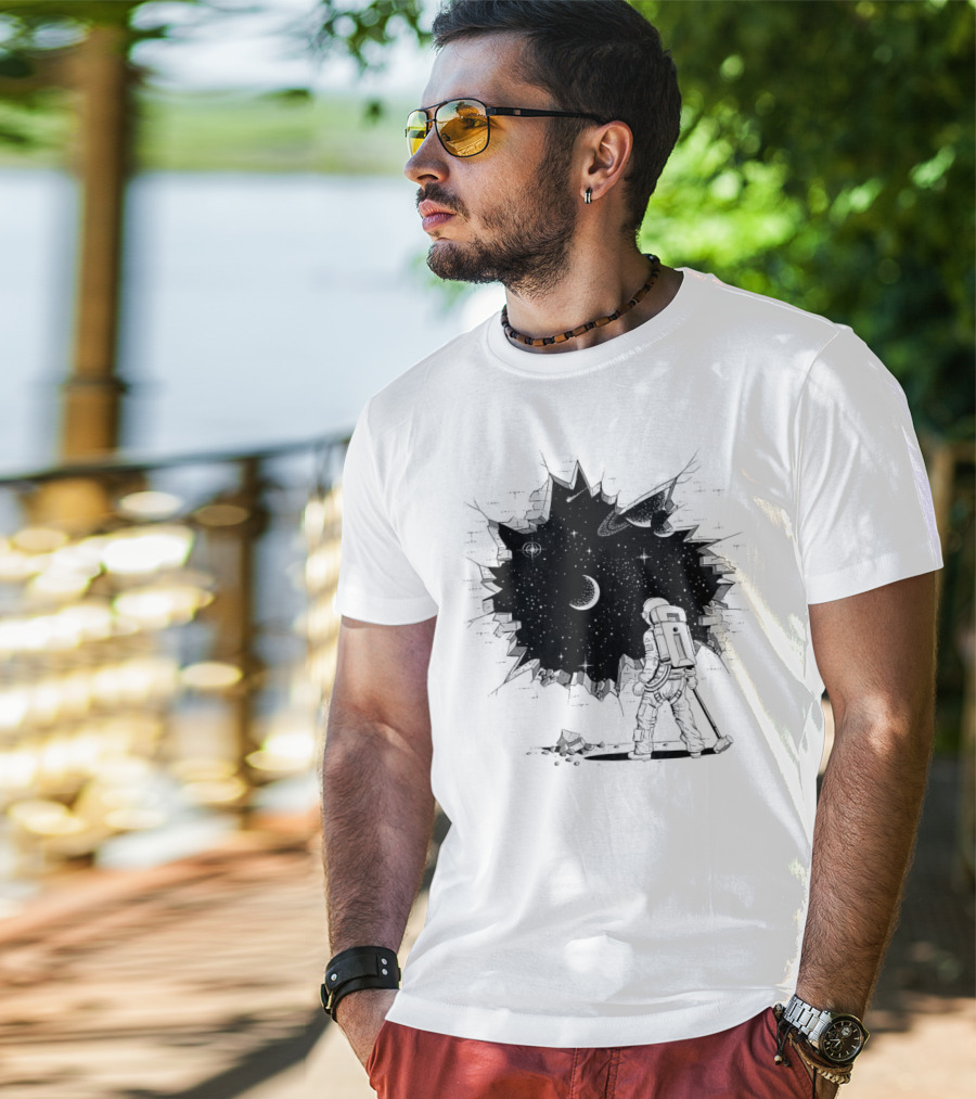 Breakthrough Astronaut Stargazing Through Cosmic Wall Hole T-Shirt