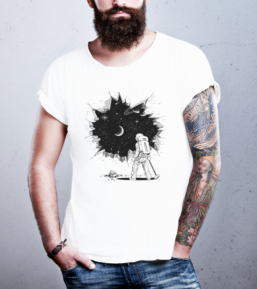 Breakthrough Astronaut Stargazing Through Cosmic Wall Hole T-Shirt