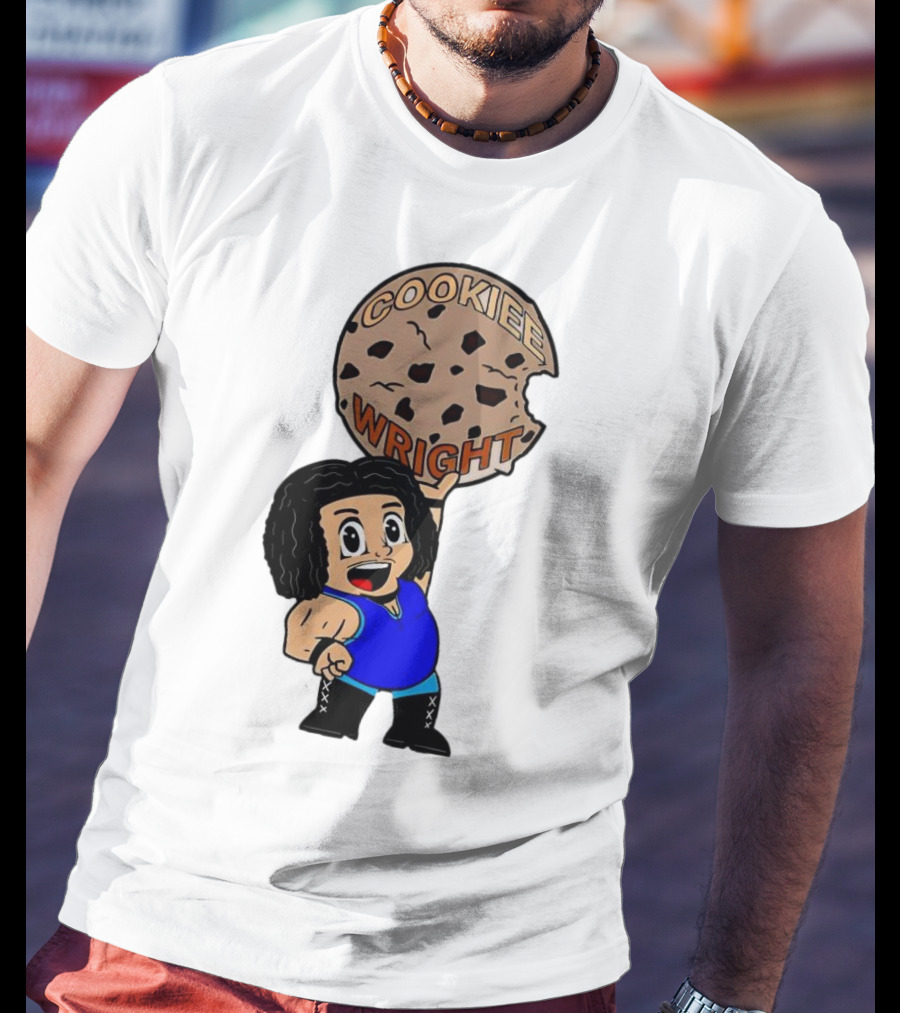 COOKIEE WRIGHT Cartoon Character Holding Chocolate Chip Cookie T-Shirt