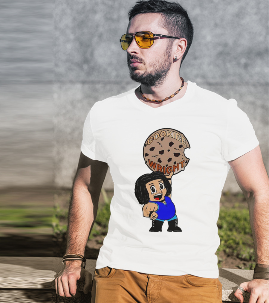 COOKIEE WRIGHT Cartoon Character Holding Chocolate Chip Cookie T-Shirt