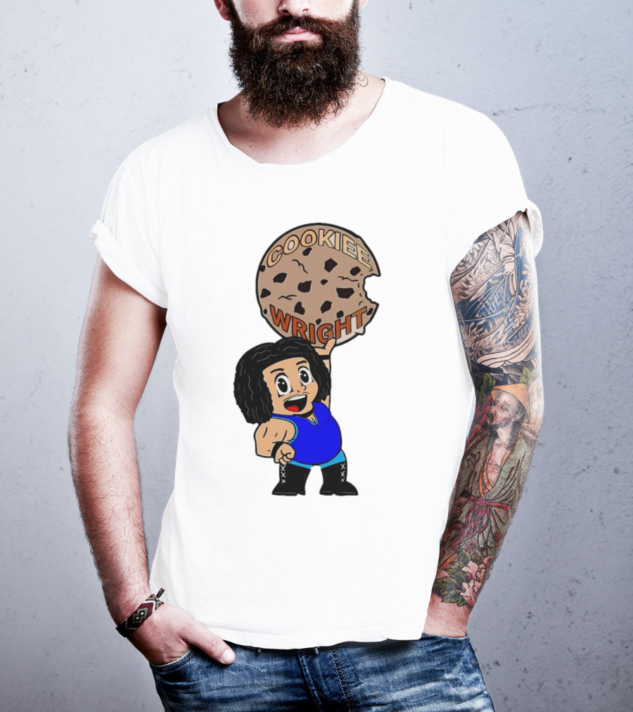 COOKIEE WRIGHT Cartoon Character Holding Chocolate Chip Cookie T-Shirt