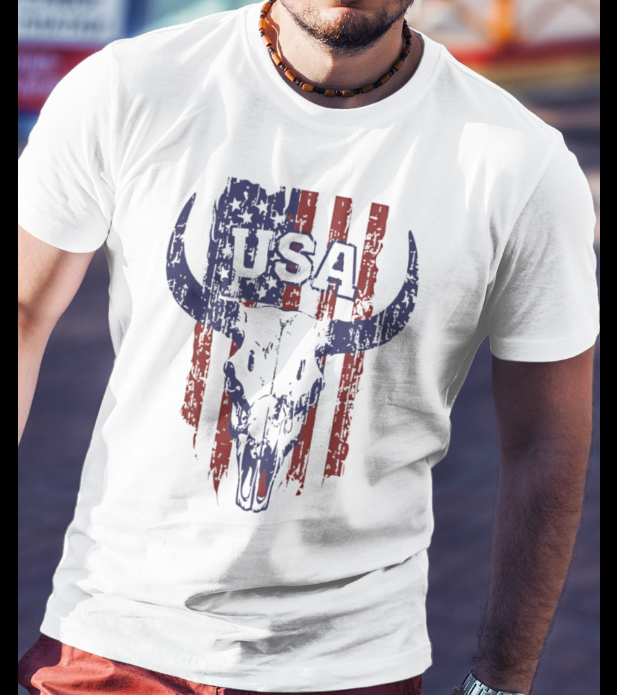 USA Buffalo Skull American Flag Patriotic T-Shirt