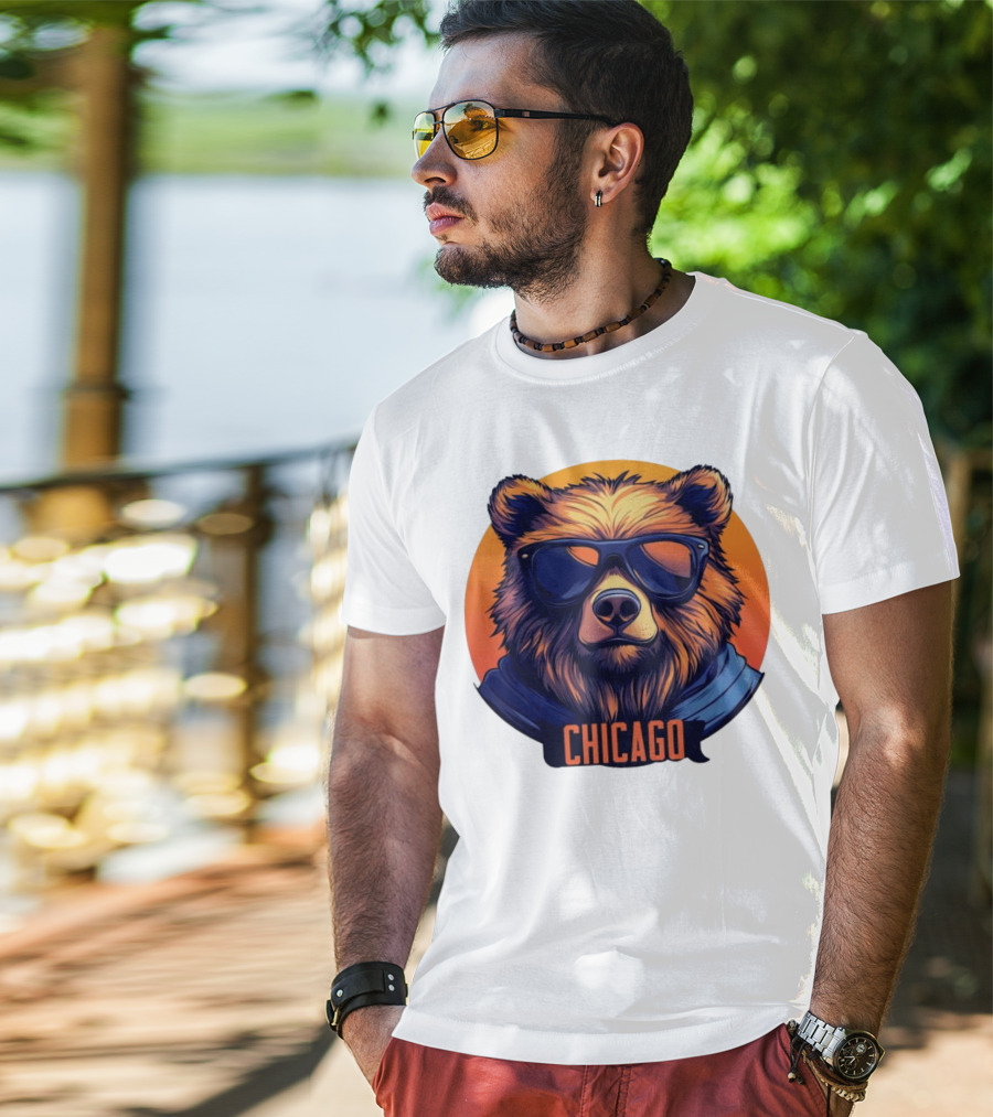Da Bear Chicago Sunglasses Sunset Circle T-Shirt