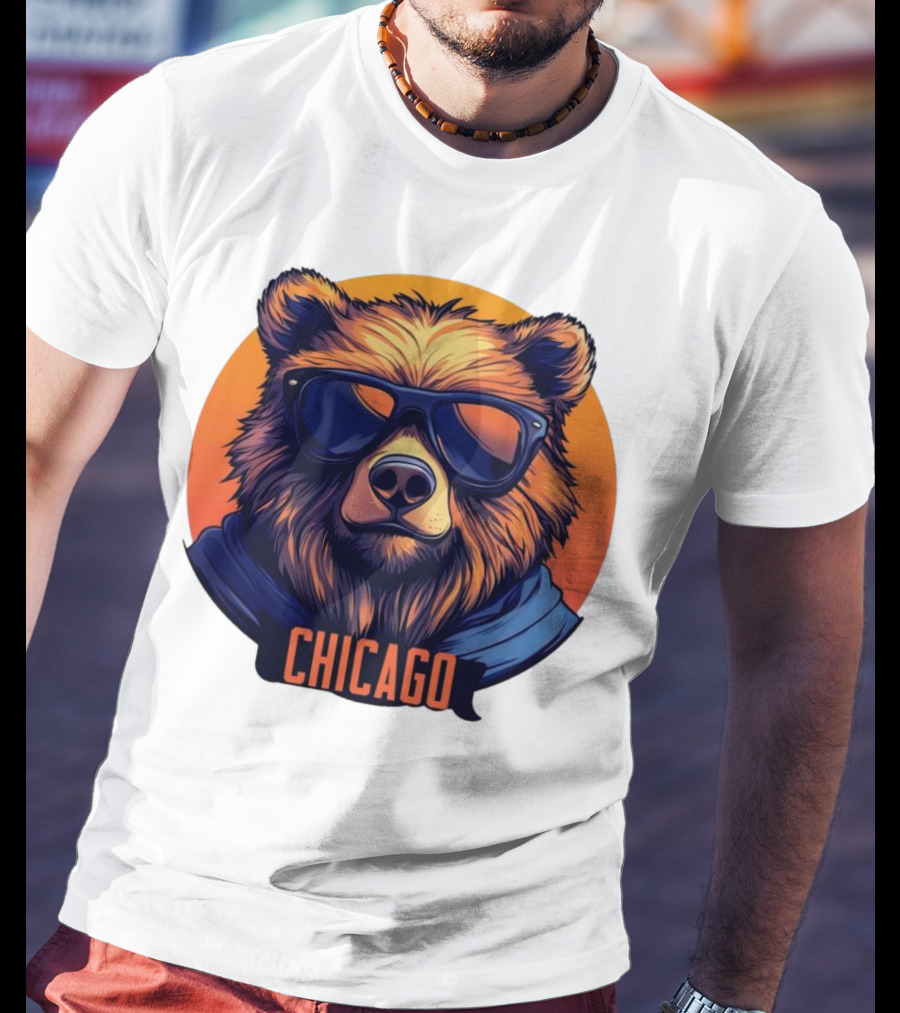 Da Bear Chicago Sunglasses Sunset Circle T-Shirt