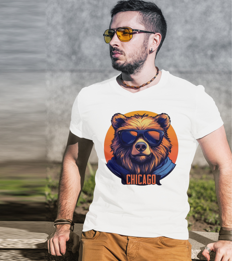 Da Bear Chicago Sunglasses Sunset Circle T-Shirt