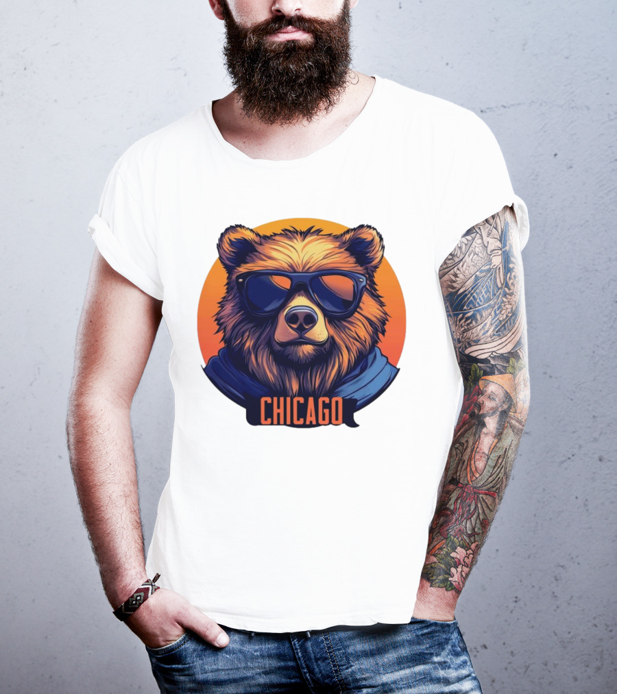 Da Bear Chicago Sunglasses Sunset Circle T-Shirt