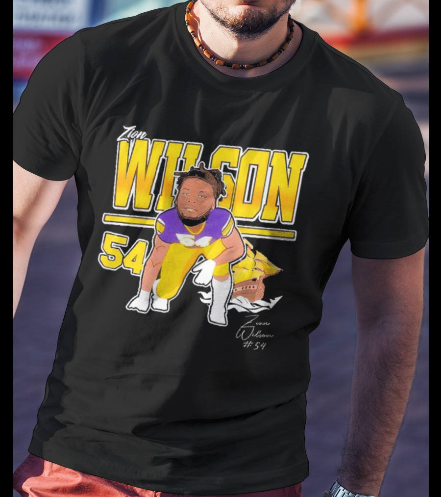 Zion Wilson 54 East Carolina Pirates Cartoon Football Player T-Shirt