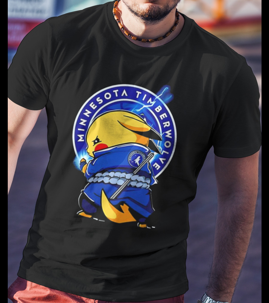 Minnesota Timberwolves Pikachu Uchiha Sasuke Crossover Lightning T-Shirt