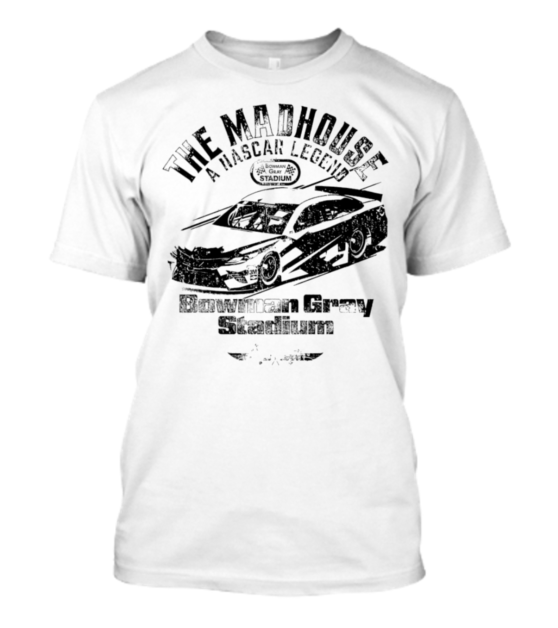 The Madhouse A NASCAR Legend Car Graphic Bowman Gray Stadium T-Shirt