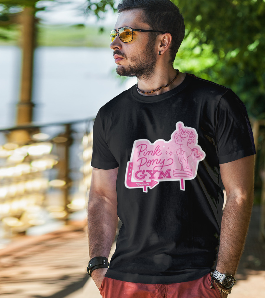 Pink Pony Gym Live Workouts Unicorn Pole Fitness T-Shirt