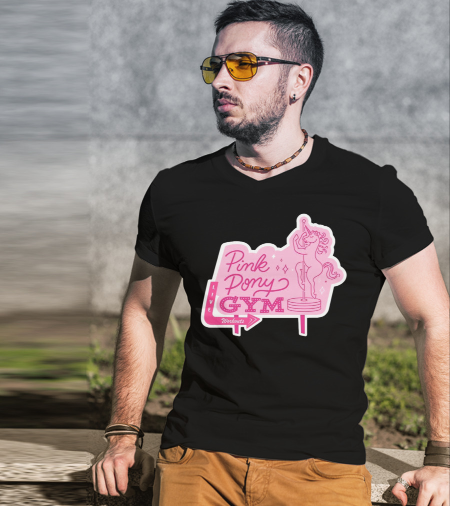 Pink Pony Gym Live Workouts Unicorn Pole Fitness T-Shirt
