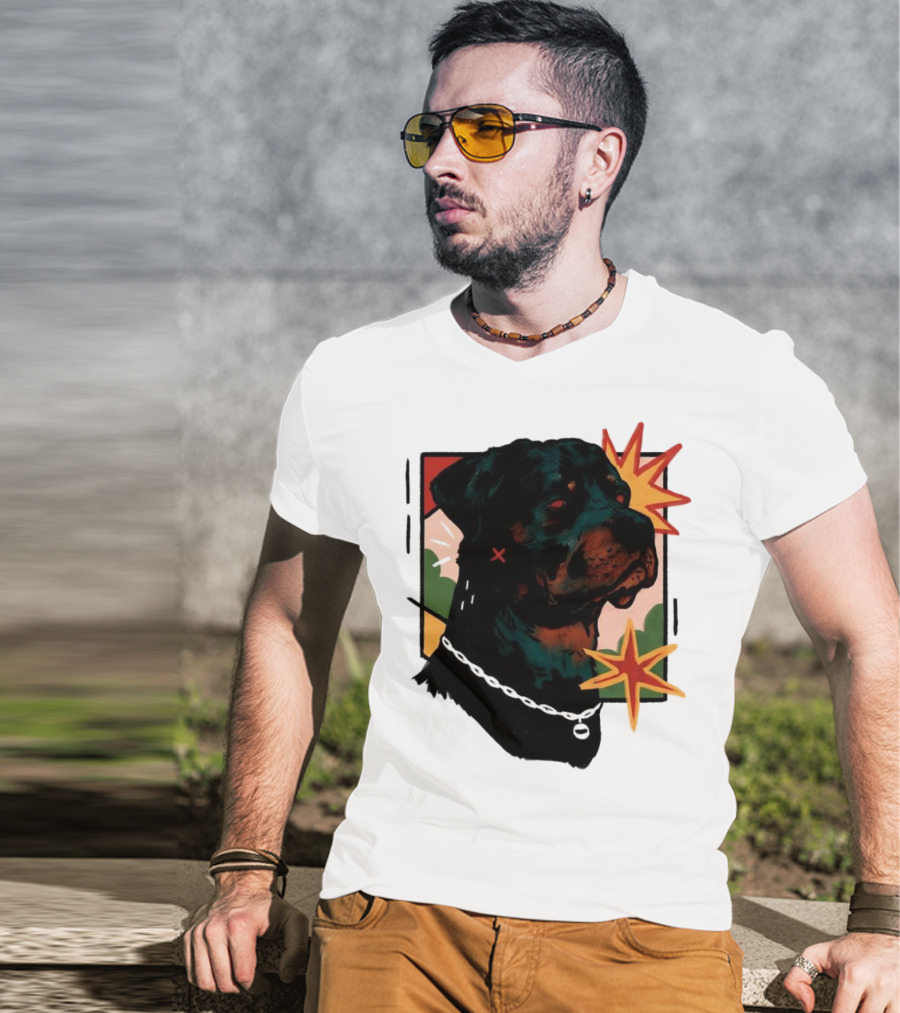 Rottweiler Pop Art Style With Starburst Elements T-Shirt