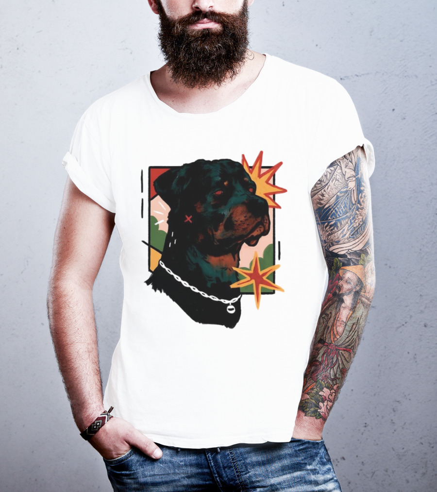 Rottweiler Pop Art Style With Starburst Elements T-Shirt