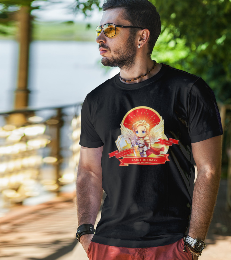 Saint Michael The Archangel Pray For Us Quis Ut Deus Cartoon T-Shirt