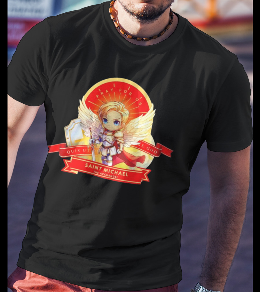 Saint Michael The Archangel Pray For Us Quis Ut Deus Cartoon T-Shirt