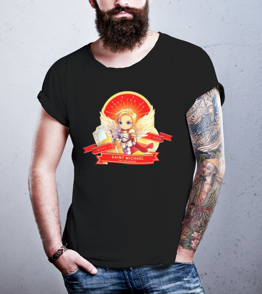 Saint Michael The Archangel Pray For Us Quis Ut Deus Cartoon T-Shirt