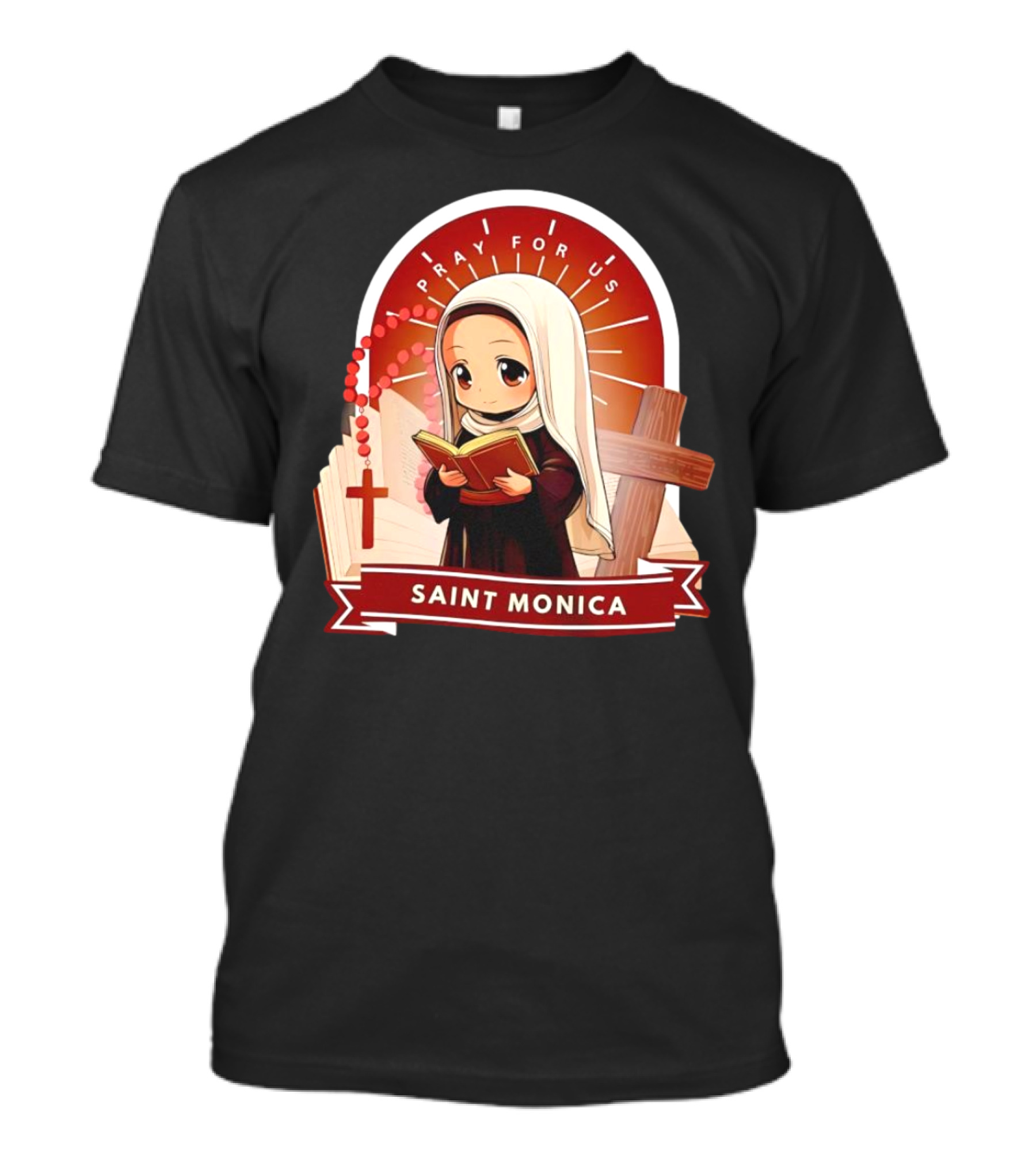 Saint Monica Pray For Us Cartoon Hippo Theme With Book And Cross T-Shirt