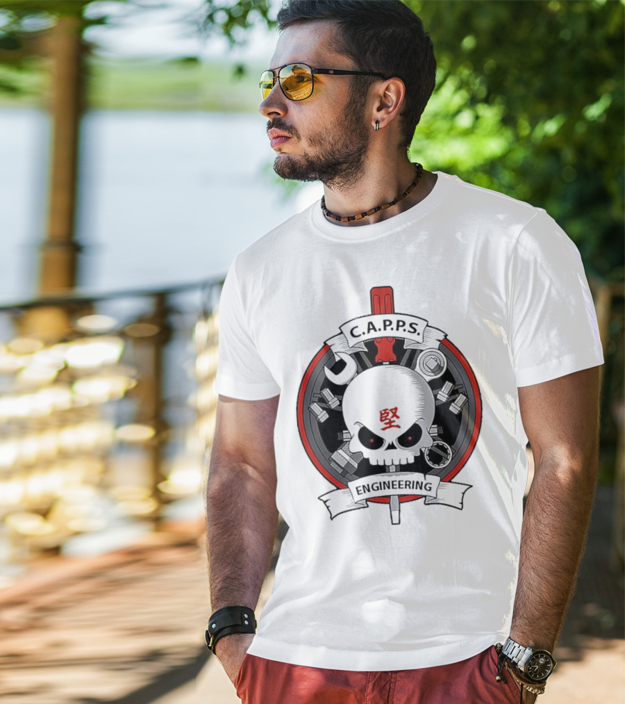 C.A.P.P.S. Engineering Skull With Tools And Red T-Shirt