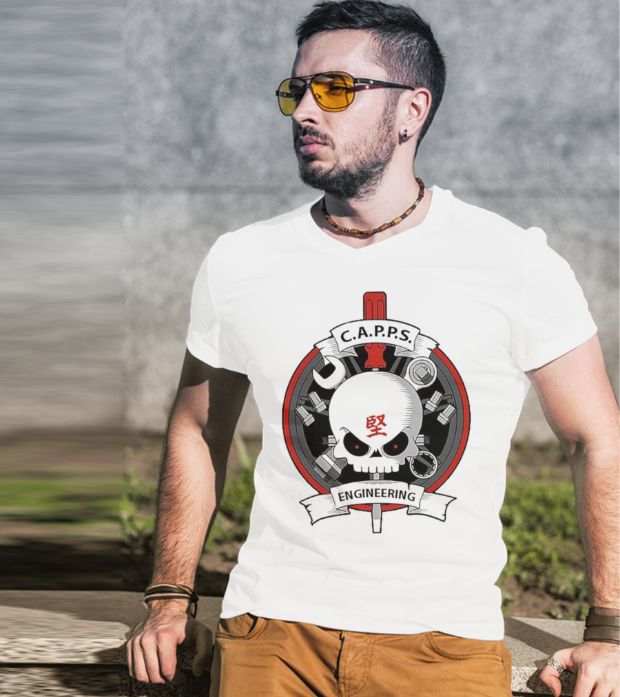 C.A.P.P.S. Engineering Skull With Tools And Red T-Shirt