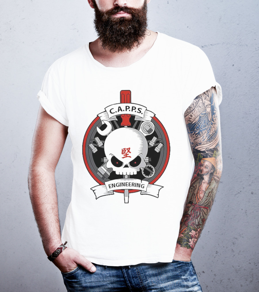 C.A.P.P.S. Engineering Skull With Tools And Red T-Shirt