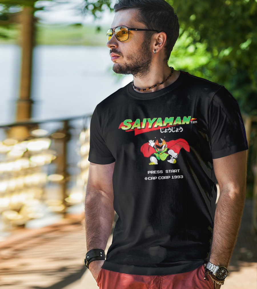 SAIYAMAN Press Start ©CAP CORP 1993 Vintage Game Gohan Rocks T-Shirt