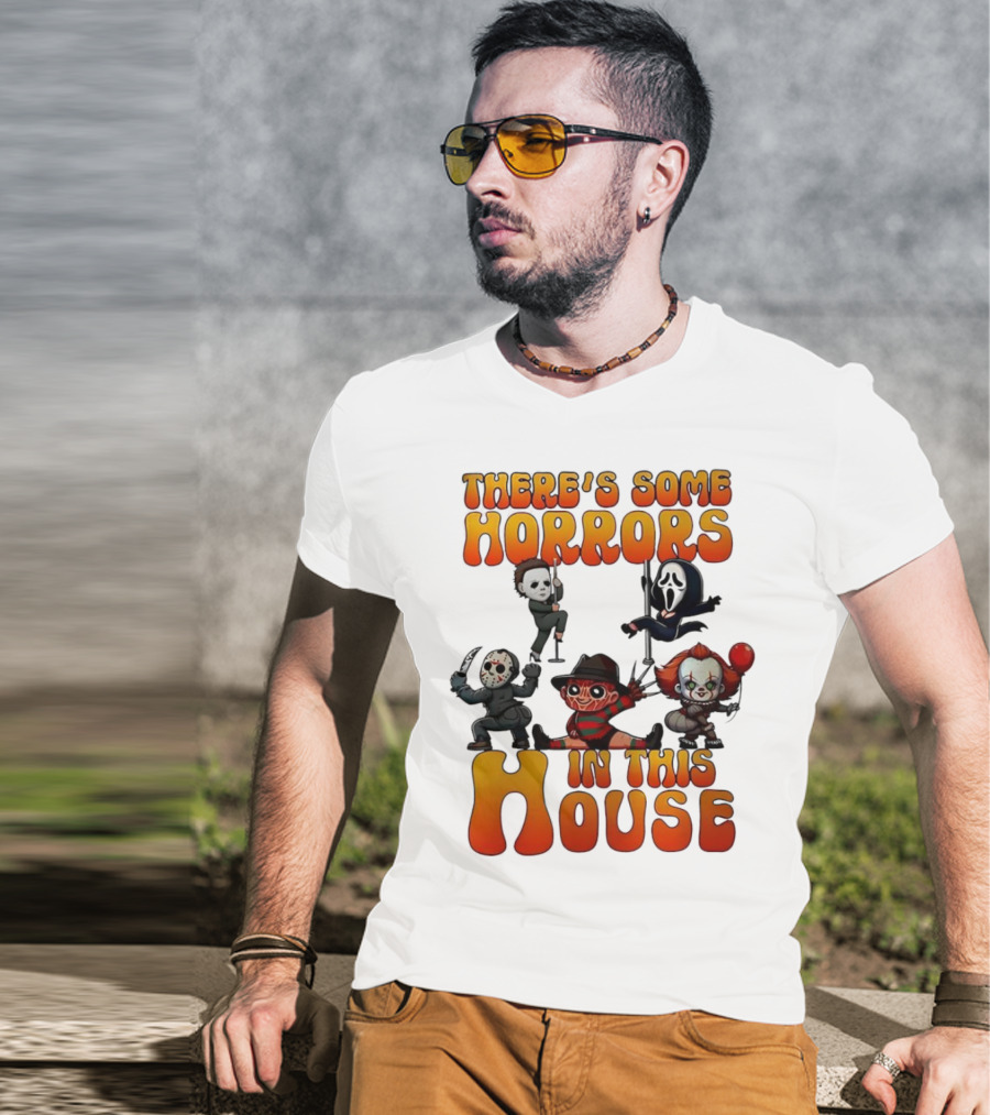 There's Some Horrors In This House Chibi Horror Movie Characters T-Shirt