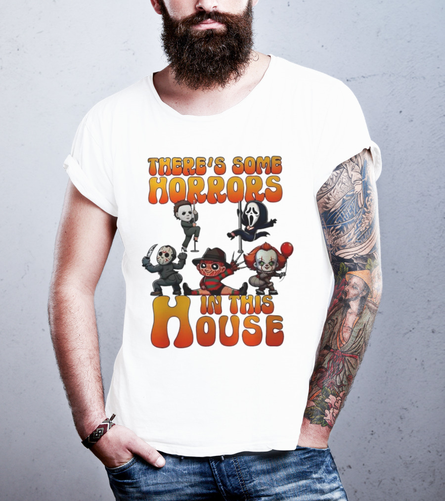 There's Some Horrors In This House Chibi Horror Movie Characters T-Shirt