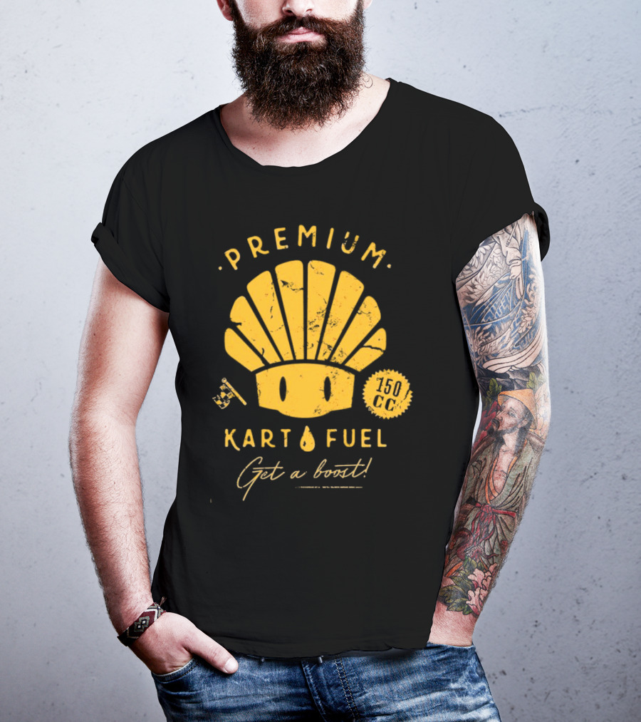 Mario Kart Premium Yellow Shell Kart Fuel 150cc Get A Boost T-Shirt
