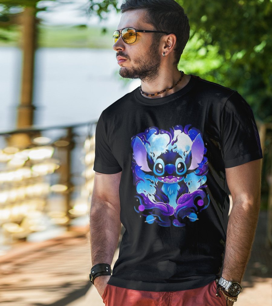 Stitch Experiment 626 Cosmic Darkness Cartoon T-Shirt